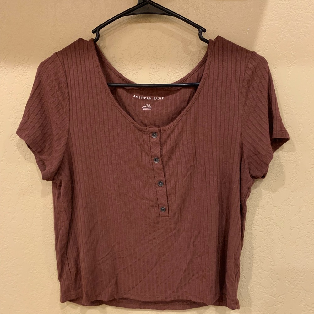 Ribbed American Eagle Button Tee
